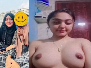 cute hijab girl topless video making for