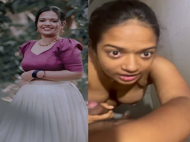 mallu girl in bathroom gives blowjob to