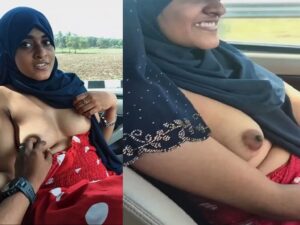 hijab girl in car shows sexy boobs to