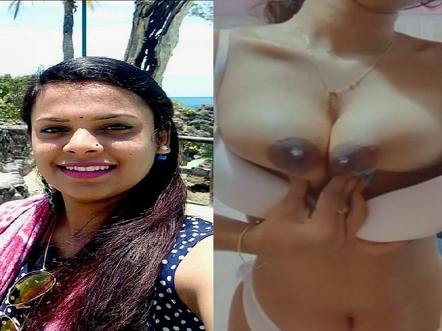 Malaysian Tamil girl pressing her boobs in topless