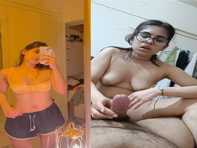nerdy Indian girlfriend blowjob in nude to