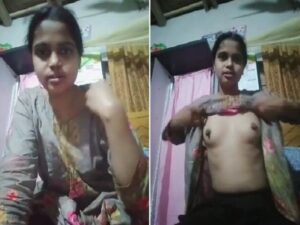 slim bhabhi presses boobs in viral topless