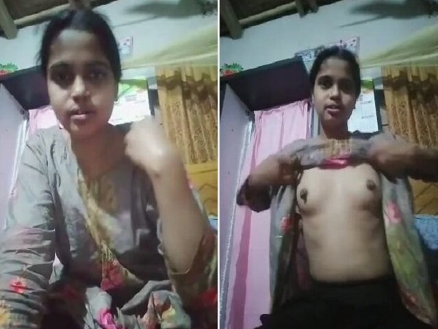 slim bhabhi presses boobs in viral topless