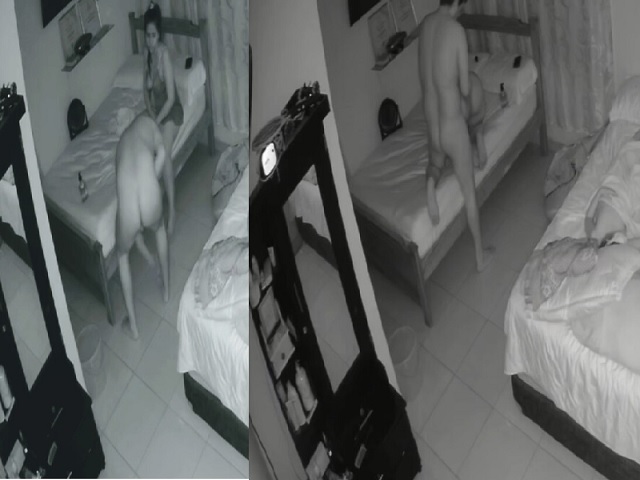 daring couple fucks at night caught on CCTV with son