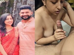 wife in honeymoon with husband in a resort gives